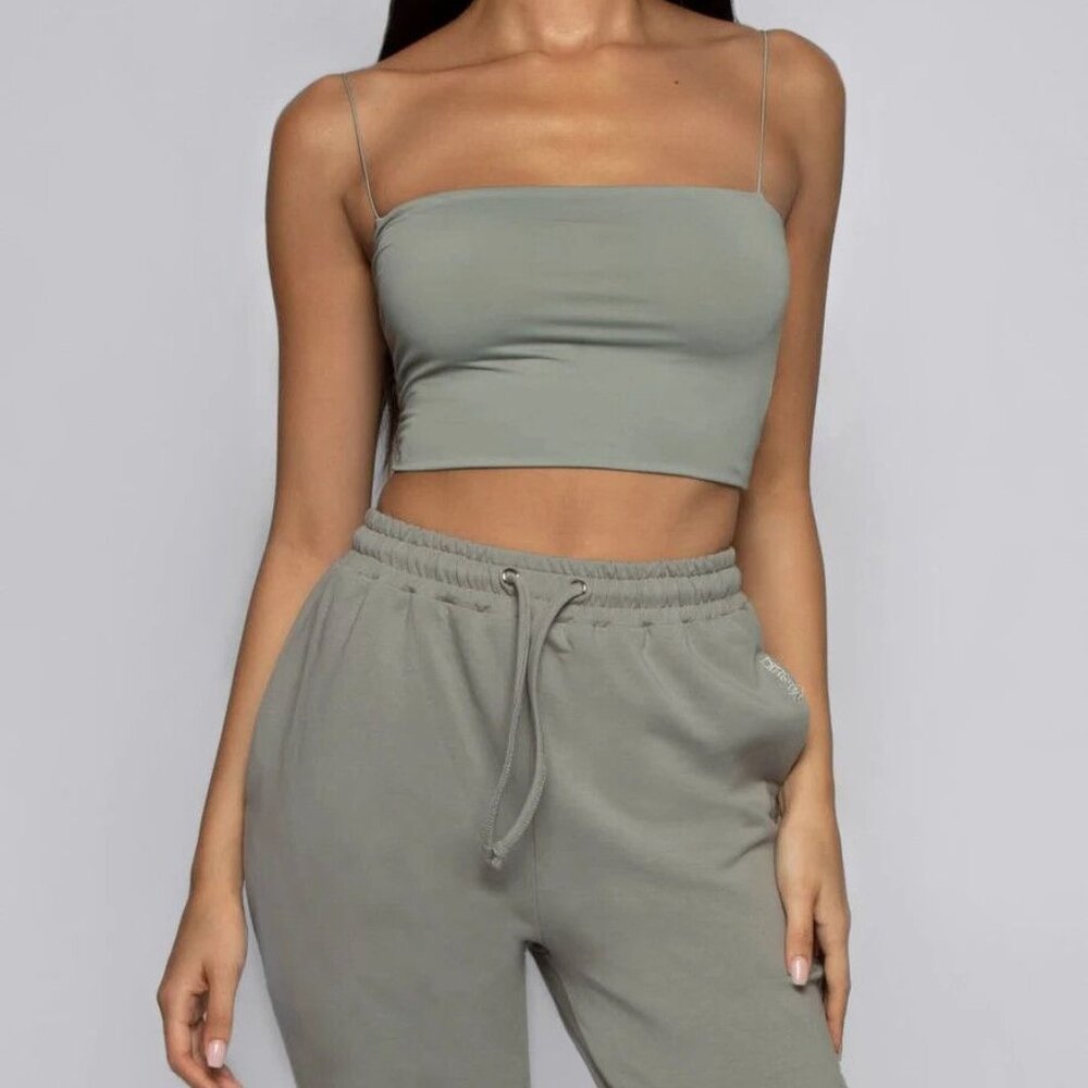 MESHKI YVONNE THIN STRAP CROP TOP SAGE S